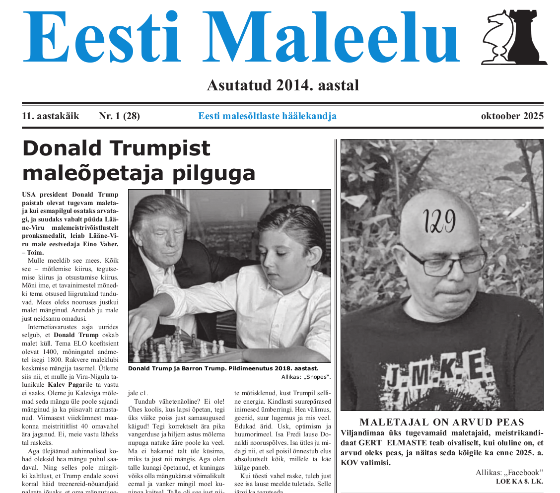 Ilmus Eesti ainsa maleajalehe uusim number